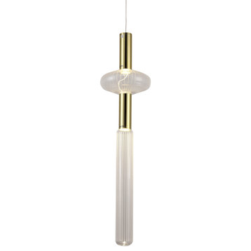 34.5" Height Gold Metal LED Pendant With Clear Glass Shade