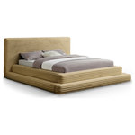 Meridian Furniture - Drew Upholstered Bed, Camel, Queen, Corduroy Fabric - Sweet slumber comes easier when you're snuggled up in this Drew camel corduroy fabric queen bed. Upholstered in the softest camel furry textured corduroy fabric from top to bottom, this handsome bed looks just as cuddly as your favorite teddy bear. Simplistic by design, the bed features a triple tier design to give it added visual appeal. A high headboard lends a dramatic touch to this bed, making it a focal point in your bedroom sanctuary.
