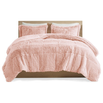 Intelligent Design Malea Shaggy Faux Fur Comforter Mini Set, Blush