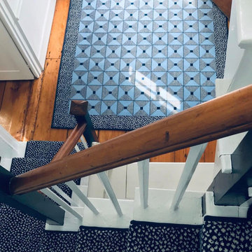CUSTON FOYER RUG AND STAIR HALL RUNNER AT AN OLD SEA CAPTAIN’S HOUSE IN DUXBURY