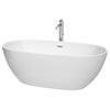 Juno 67" Freestanding White Bathtub, Polished Chrome Tub Filler & Trim
