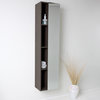 Fresca Black Bathroom Linen Side Cabinet With 4 Cubby Holes And Mirror, Gray Oak