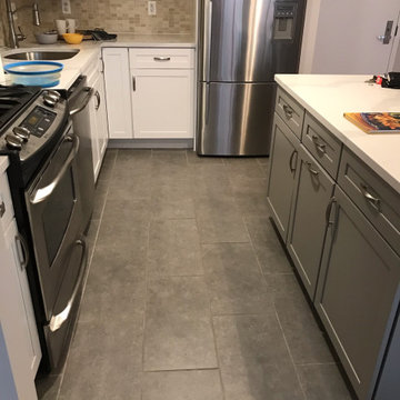 White and Gray Kitchen with Mosaic Backsplash in Staten Island, NY