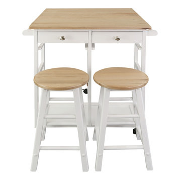 Breakfast Cart With Drop-Leaf Table, Hardwood Top, Square White