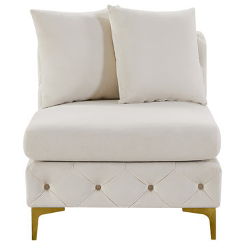 Tremblay Velvet Upholstered Armless Chair, Cream