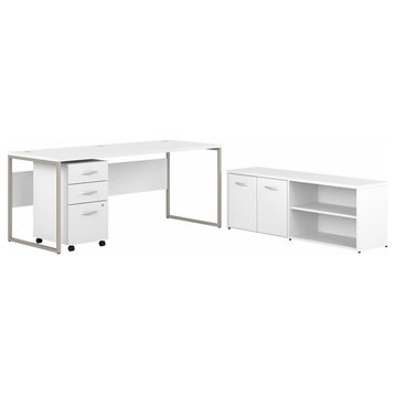 Hybrid 72W Desk with Storage and Drawers in White - Engineered Wood