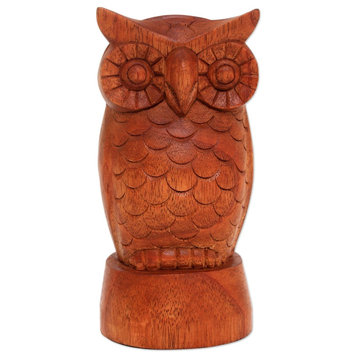 Novica Wise Owl Wood Eyeglasses Holder