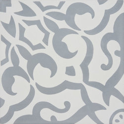 Moroccan Mosaic and Tile House - Atlas Handmade Cement Tile, Gray/White, Sample - Wall And Floor Tile