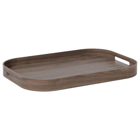 Matte Lacquered Rectangular Tray S, Wireworks Bellhop, Walnut