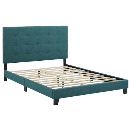 Modway Melanie Queen Tufted Button Upholstered Fabric Platform Bed in Teal Blue