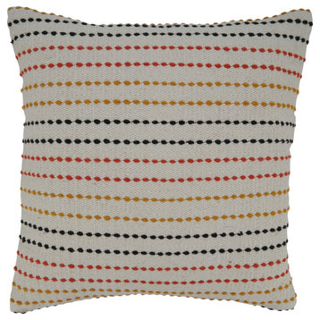 Poly Filled Throw Pillow With Woven Stripe Design, 20"x20", Multi