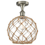 INNOVATIONS LIGHTING - INNOVATIONS LIGHTING 516-1C-SN-G122-10RB Ballston 1-Light Semi-Flush Mount - INNOVATIONS LIGHTING 516-1C-SN-G122-10RB Ballston 1-Light Semi-Flush MountThe Large Farmhouse Rope 1 Light Semi-Flush Mount is part of the Ballston Collection. Family Name: Large Farmhouse RopeCollection Name: BallstonMetal Finish(Body): Brushed Satin NickelMetal Finish (Canopy/Backplate): Brushed Satin NickelMaterial: Steel, Cast Brass, GlassDimension(in): 15(H) x 10(W) x 10(Dia)Glass Shade Description: Clear Large Farmhouse Glass with Brown RopeGlass Type: Transparent Glass or Metal Shade Shape: SphereGlass or Metal Shade Color: Clear Glass with Brown RopeShade Material: Glass and RopeShade Size(Diameter x Height): 10 X 9Shade Dimension(in): 10(Dia) x 9(H)Canopy Dimensions(in): 4.5 x .75Sloped Ceiling Compatible: NoBulb: (1)60W Medium Base Incandescent(Not Included), DimmableColor Temperature: 2200Lumens: 220Color Rendering Index(CRI): 99.9Life Expectancy(Hours): 2000Voltage : 120Warranty: 2 Year Finish, Lifetime Electrical4.5 inch 2mm Heavy Cast CanopyRated for 100 Watt MaximumUL/CUL Damp RatedIn order to maintain the finish we recommend simply using water and a cheesecloth towelCompatible with Incandescent, LED, Fluoresent and Halogen bulbs