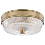 Hudson Valley Lighting - Lacey 2-Light Flush Mount, Aged Brass - Lacey's intensely textural diffuser lends it an industrial touch. A thick finial matching the band of metal that houses the body and adjoins the ceiling ties the piece together.