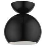 Livex Lighting - Stockton 1 Light Shiny Black Globe Semi-Flush - Featuring a clean and crisp modern look, the Stockton one light globe semi flush makes a contemporary statement with the smooth cone shape of its shiny black finish exterior.  A gleaming shiny white finish on the interior of the metal shade and polished chrome finish accents bring a refined touch of style.