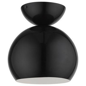 Stockton 1 Light Shiny Black Globe Semi-Flush
