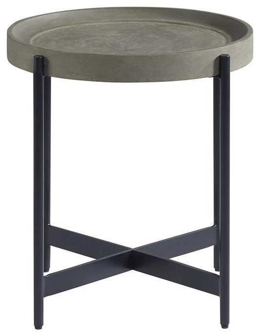 Brookline 20 in Round Wood with Gray Concrete-Coating End Table