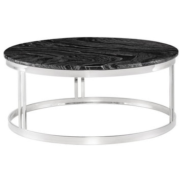 Carlina coffee table black wood vein marble top polished stainless