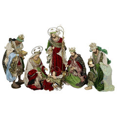 Inuit Family Ceramic Nativity Scene, 8-Piece Set - Contemporary