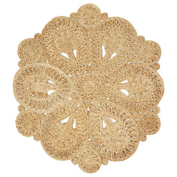 Floral Doily Organic Jute Area Rug, 4' Round