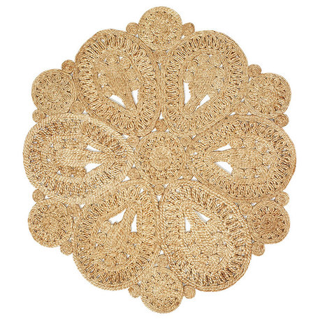 Floral Doily Organic Jute Area Rug, 4' Round