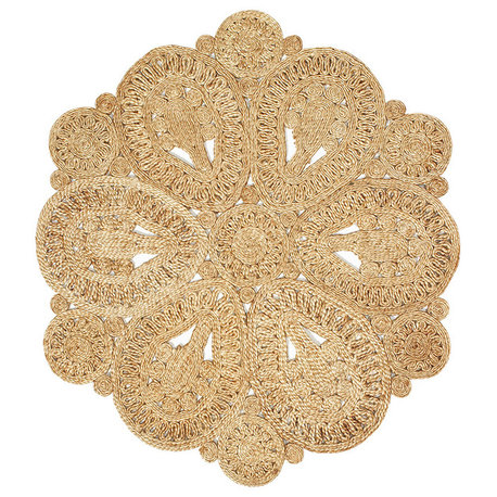 Floral Doily Organic Jute Area Rug, 6' Round