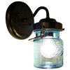 Vintage Blue Mason Jar Sconce Light, Oil Rubbed Bronze