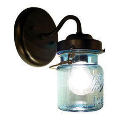 Vintage Blue Mason Jar Sconce Light, Oil Rubbed Bronze