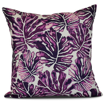 18x18", Palm Leaves, Floral Print Pillow, Purple
