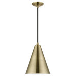 Livex Lighting - Livex Lighting 1 Light Antique Brass Pendant - Featuring a clean and crisp modern look, the Dulce 1-light pendant makes a contemporary statement with the smooth cone shape of its antique brass finish exterior. A gleaming shiny white finish on the interior of the metal shade brings a refined touch of style.