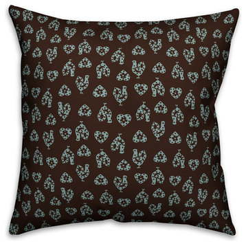 Gray Rooster Pattern Throw Pillow Cover, 16"x16"