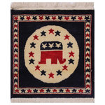 Bareen's Designer Rugs - Republic Flag Beige Blue Wool Rug (1'6 x 1'6) - Decorate your home with this one of a kind luxuriously hand-knotted Bokhara rug. Designed with mesmerizing intricacy and gorgeous color palette, this masterpiece is defined by symmetrical patterns of repeated oval and diamond-shaped motifs. Handmade in a versatile intricate pattern in a unique color combination, this rug is most popular for its soft, luxurious feel, heavy pile, attractive colors, appearance, durability, and affordability. Made with finest handspun New Zealand wool in a unique octagonal motif also referred to as Elephant�s foot. The luxurious wool construction with a transitional geometric design meshes with classic to contemporary decors seamlessly.