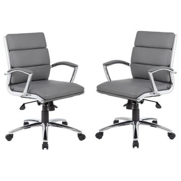 Home Square 2 Piece CaressoftPlus Executive Mid-Back Chair Set in Gray