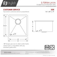 STYLISH 16in Graphite Black Single Bowl Undermount Stainless Steel Kitchen Sink