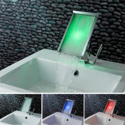 Contemporary Color Changing LED Waterfall Widespread Bathroom Sink Faucet - T800 - Bathroom Sink Faucets