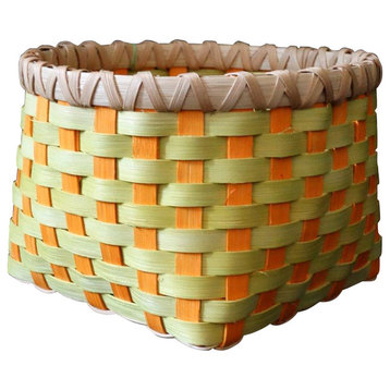 Small Hand Woven Basket, Chartreuse and Sunshiine Orange