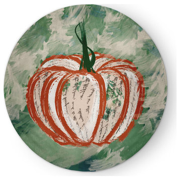 Artistic Pumpkin Fall Design Chenille Area Rug, Green, 5' Round
