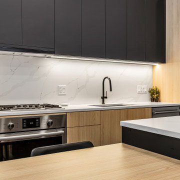 Sophisticated matte black and warm rift cut oak collision