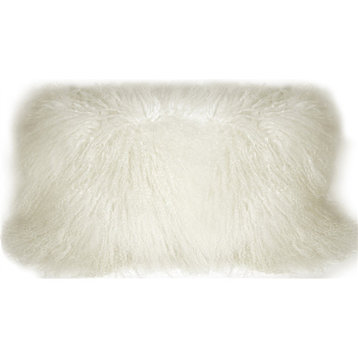 Genuine Mongolian Sheepskin Throw Pillow with Insert (16+ Colors), White