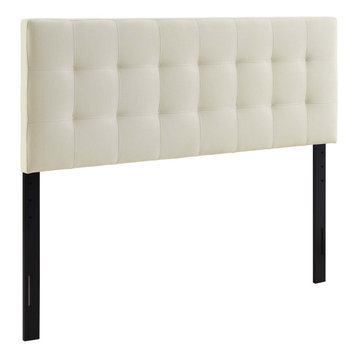 Lily Full Tufted Upholstered Fabric Headboard, Ivory