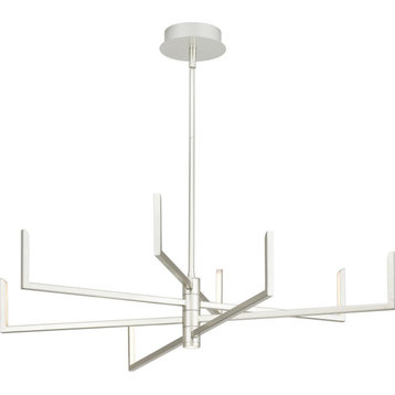 Pivot LED Collection 40, 8-Light Burnished Nickel Frosted Glass LED Chandelier