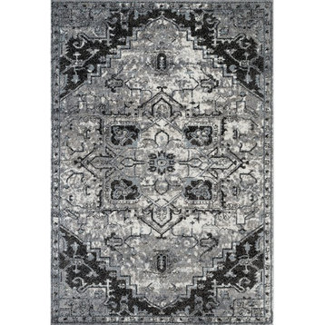 Amer Alexandria Dark Gray Medallion Runner Rug 1'6"x10'3" ALX4926103