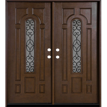 Fiberglas Front Door Belleville With Iron Glass, Double Door 72x80, Lefthand