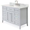 Ariel Kensington 49" Rectangle Sink Bath Vanity, Grey, 0.75" Carrara Marble