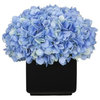 Artificial Blue Hydrangea in Large Black Cube Ceramic