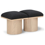 Meridian Furniture - Pavilion Black Boucle Fabric Bench, Black, Natural Finish, 31" W X 18" D X 17.5" H - Bring valuable seating and remarkable style to your space with this black Pavilion boucle fabric bench, an exquisite balance of style and usability for the entryway, bedroom, and beyond. Crafted from oak veneer with a natural finish, this bench has a 4-inch-thick seat cushion that's channel-tufted for a touch of luxury. The bench's columnar bases add a dash of art deco design, making it a captivating focal point in any room.