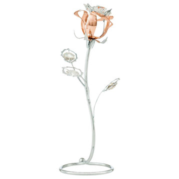 Chrome and Rose-Gold Plated Rose Flower Tabletop Ornament