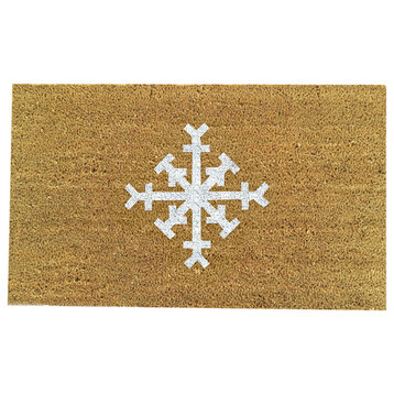 Hand Painted "Simple Snowflake Holiday" Doormat, White