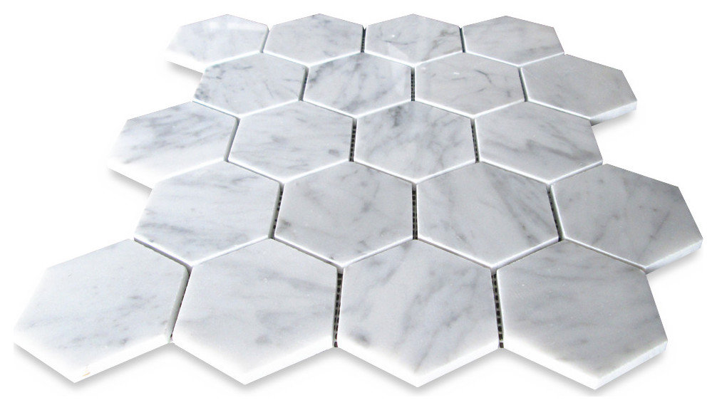 Carrara White Venato Marble 3" Hexagon Mosaic Wall Floor Tile Polished, 1 sheet