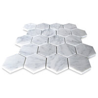 Carrara White Venato Marble 3" Hexagon Mosaic Wall Floor Tile Polished, 1 sheet