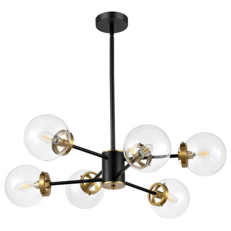 Modern 6-Light Sputnik Chandelier With Glass Globe Shades, Clear Glass Shades